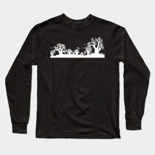 Baobab Trees Silhouette White on Black Long Sleeve T-Shirt